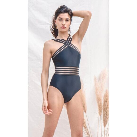 Mesh, Halter Neck One Piece Swimsuit- Size Medium - Picture 1 of 9